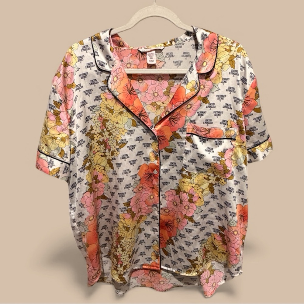 Victoria Secret Floral Satin Pajama Top Size XL